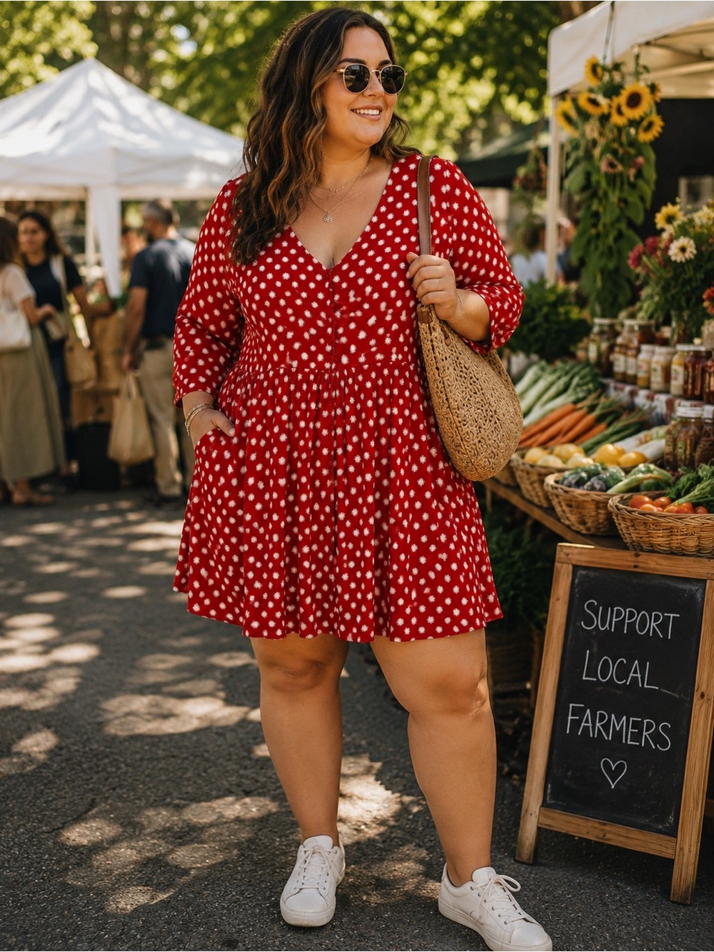 Boden Red Polka Dot V-Neck Fit-and-Flare Dress